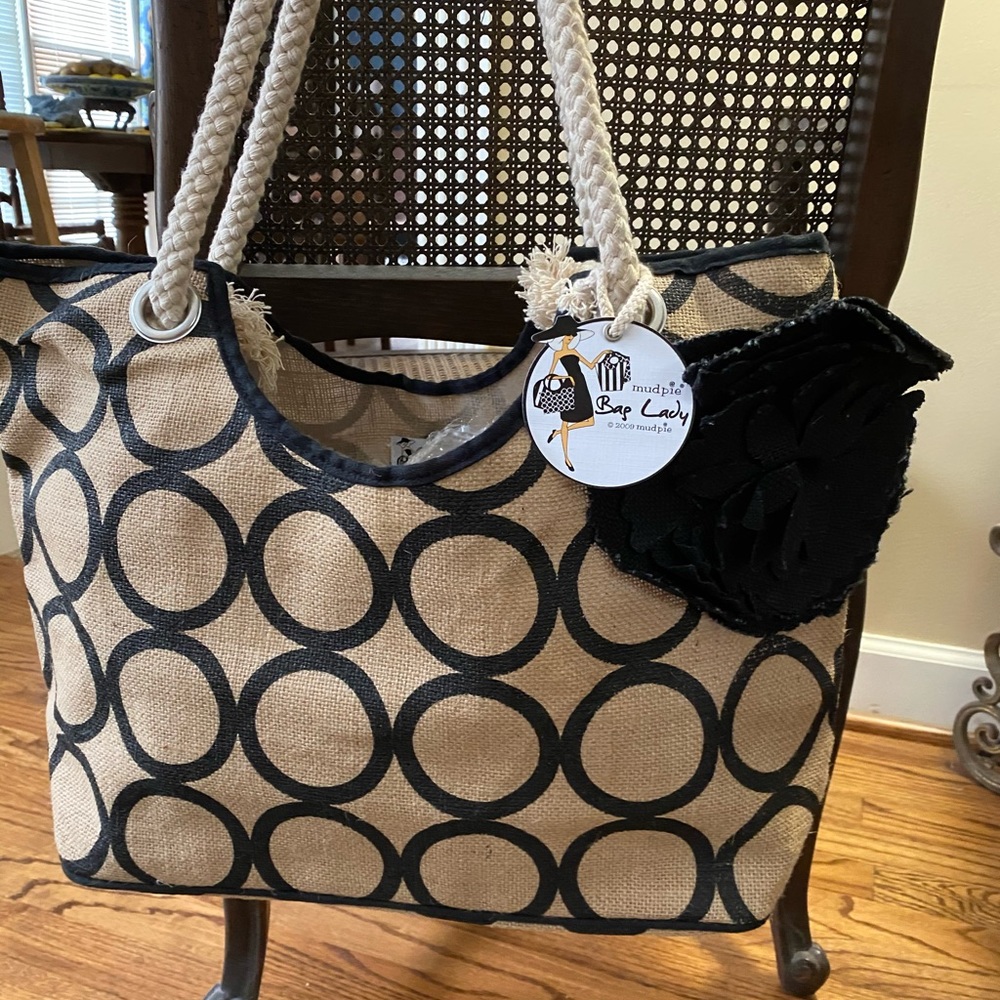 Mud Pie Bag Lady Burlap Tote new with tags